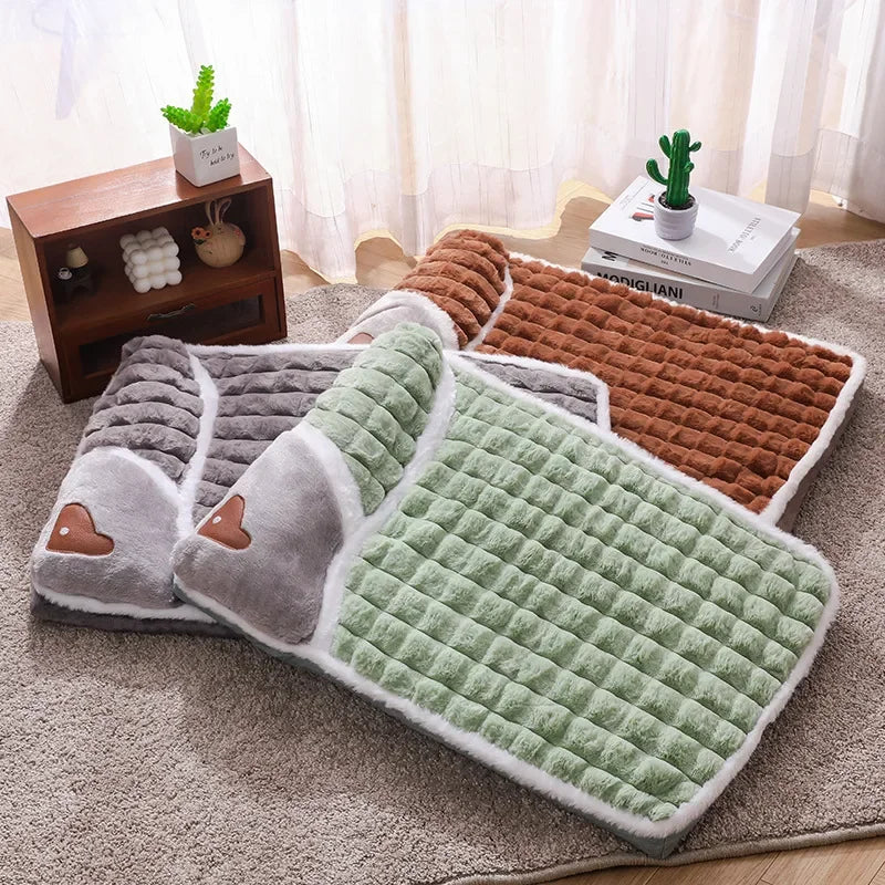 2024 NEW Winter Warm Dog Sleeping Mat Comfortable Dog Bed Plush Pet Mat for Small Medium Large Dogs Square Puppy Bed with Pillow