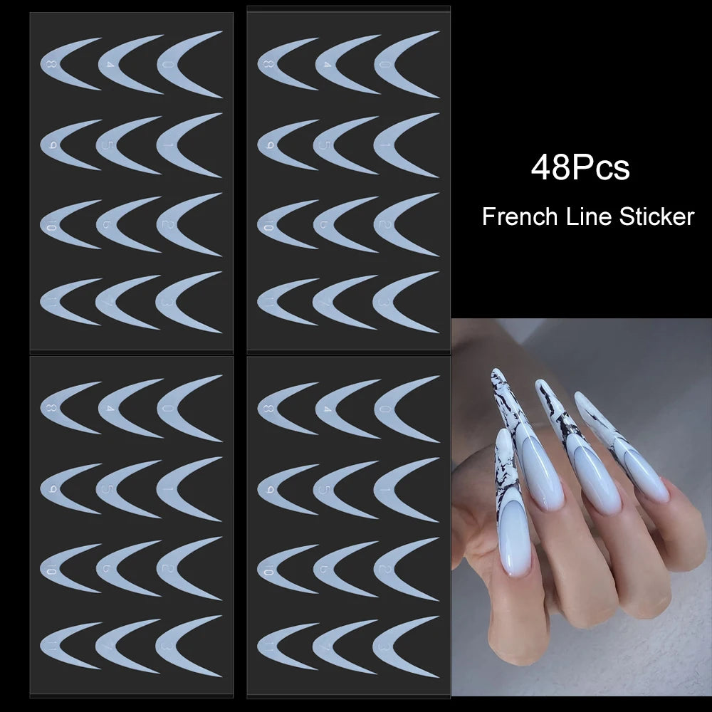48Pcs French Silicone Pads for Dual Nail Forms False Tips Quick Building French Nails Mold Soft Silicone Pads Manicure Tools