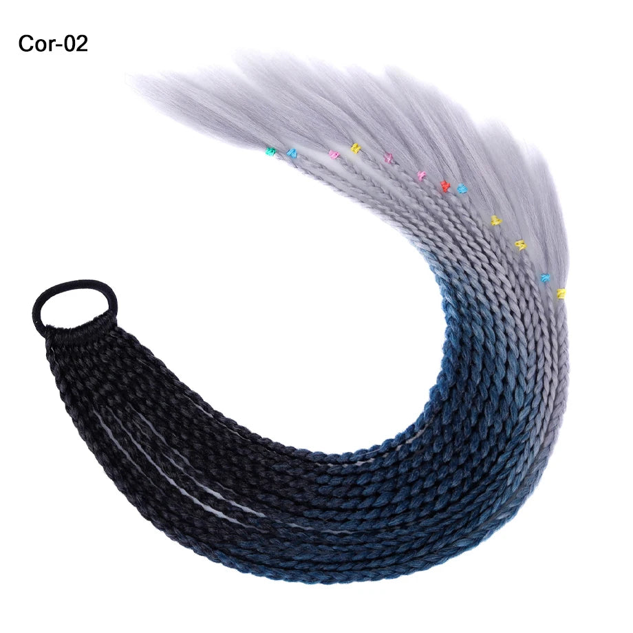 Ponytail Hair Extension 24 Inch Colorful Braided Synthetic with Hair Tie for Women Long Hair Add-Ons