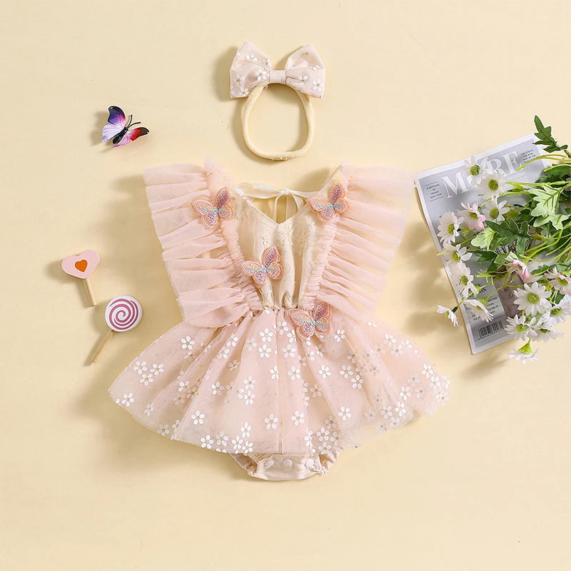 Newborn Baby Girl First Birthday Outfit Tulle Tutu Romper Dress Infant Butterfly Fairy Party Photoshoot Clothes