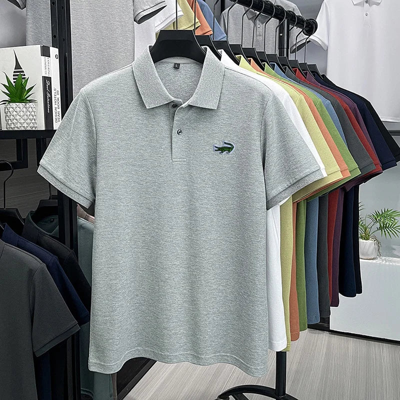 100% Cotton High-End Men New Short-Sleeved Polo Shirt Lapel Button Embroidery British Style Fashion Snug Hot-Selling Men's Wear