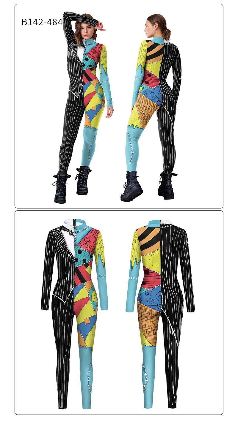 Halloween Cosplay Costume For Women Sally Printed Dresses Party Costume Zenti Carnival Bodysuits Dress Up Female Women Leggings