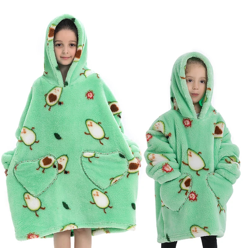 Halloween Pumpkin Hoodies for Boys Girls Winter Thick Flannel Hooded Sweatshirts Kids Clothing Children Oversized Blanket Hoodie