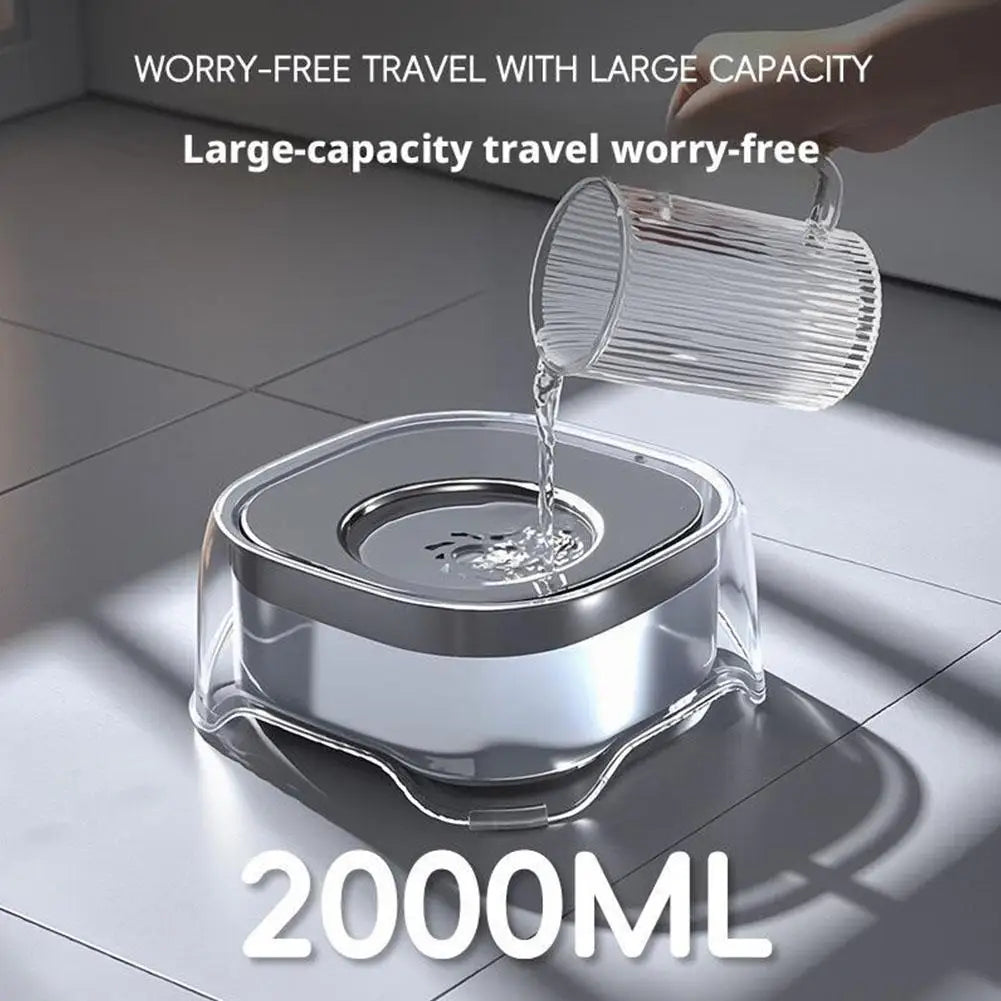 2L Anti-Spill Cat Dog Bowl Water Drinker Feeder Transparent Floating Pet Dogs Water Dispenser Keep Water Clean & Pets' Chin Dry