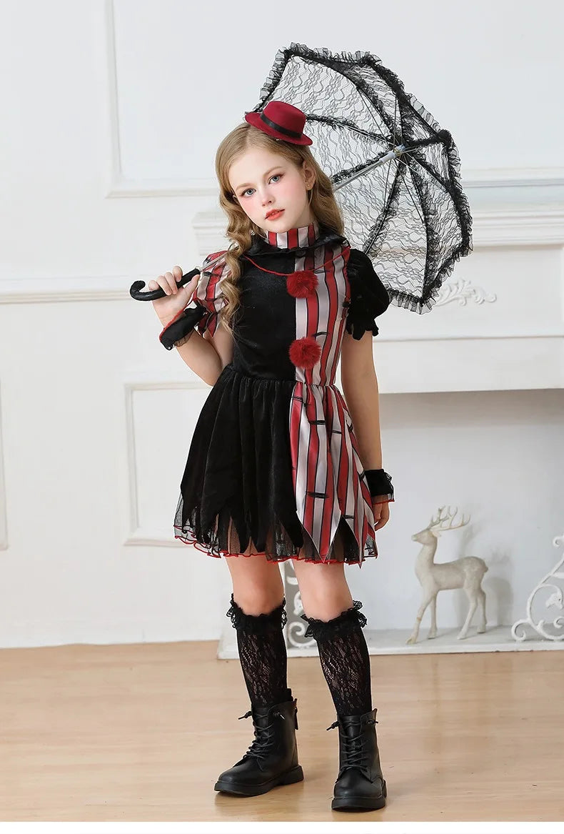 Halloween Cosplay Costumes Horror Clown Dresses Pants Headwear Clothes Sets Carnival Theme Party Role Playing Outfits for Girls