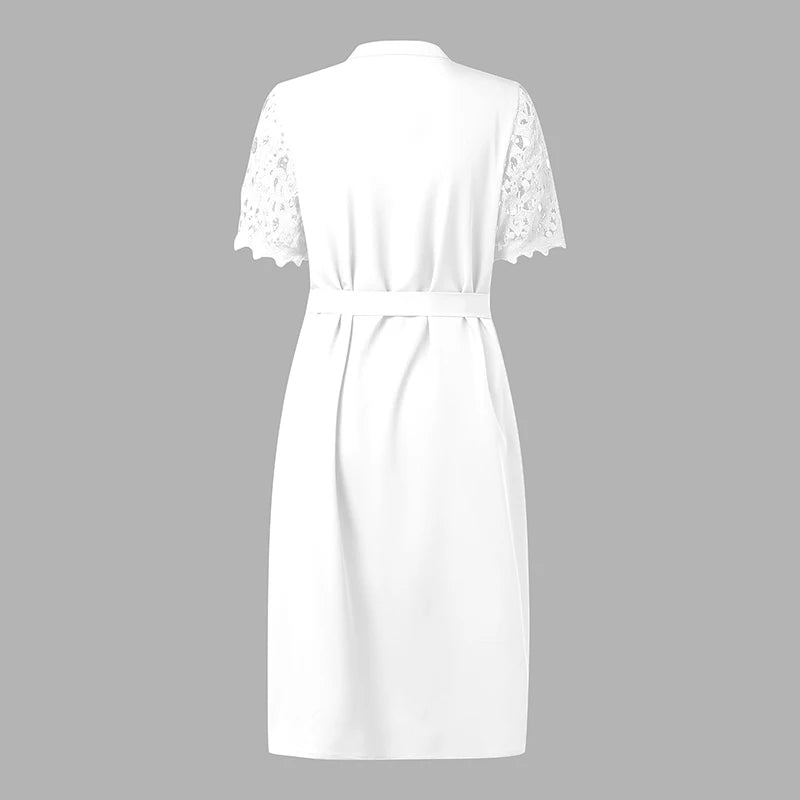 ZANZEA Elegant Lace Sundress Women Vintage Lace-Up Office Dress 2025 Summer Solid Hollow Out Vestidos A-Line CasualRobe Femme