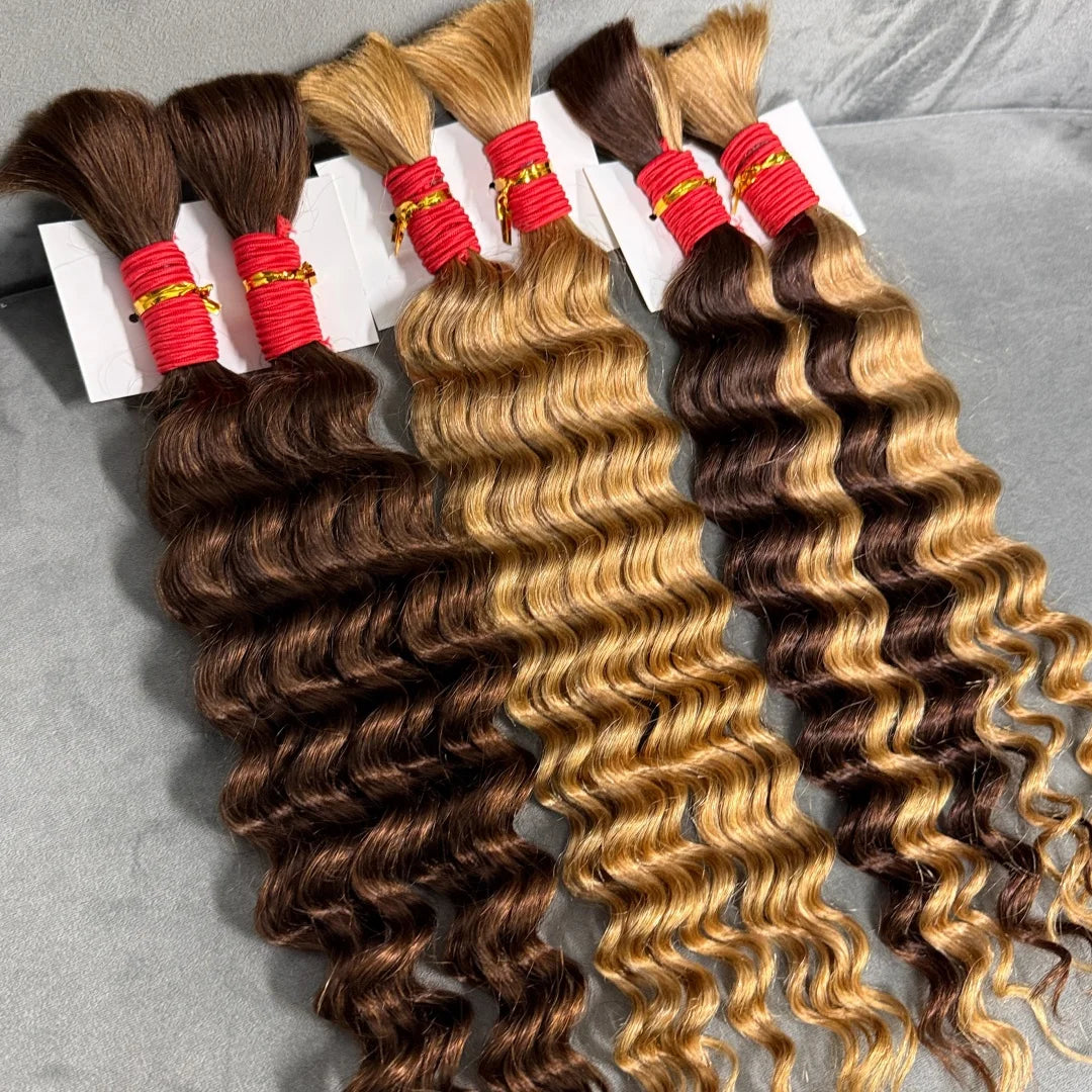 4/27# 99J# Colored Human Hair Boho Braiding Hair 50g/bundle Deep Wave Brazilian Human Braiding Hair for Black Women