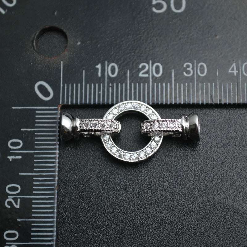 High Quality Round Charm in Center Necklace Clasps Zircon CZ Beads Paved Fashion Jewelry Findings Links 10pc/lot