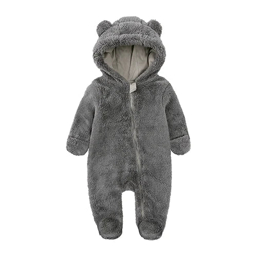 0-12months Baby Winter Clothes Newborn Rompers Infant Polar Fleece Jumpsuit Baby Boys Girl Zipper Cute Bear Romper