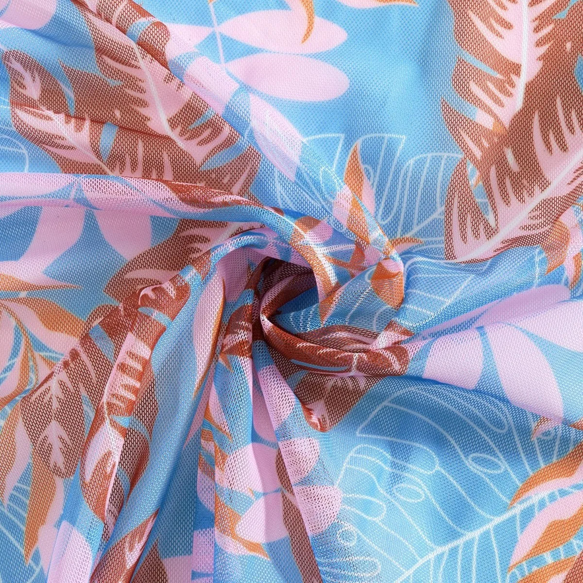 Women 3 Pieces Underwire Floral Bikini Set V Neck High Waist Swimsuit With Long Sleeve Kimono Cover Up Beach Bathing Suit