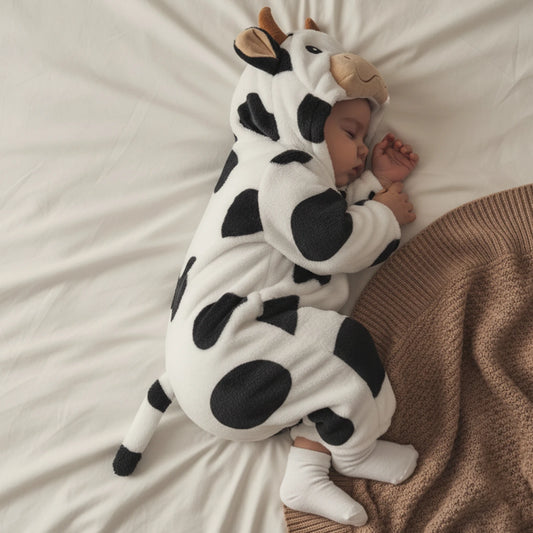 Halloween Costumes Baby Romper, Long Sleeve Hooded Fall Bodysuit Cow Cosplay Costume Halloween Clothes for Girls Boys