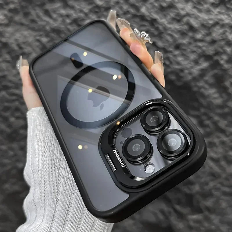 Luxury Magnetic Shockproof Phone Case For iPhone  18 16 17 15 14 13 12 11 Pro Max Funda For Magsafe Stand Lens Protector Cover