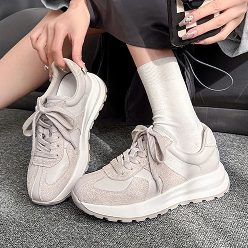 Women's Sneakers Shoes 2026 New Woven Non-slip Genuine Leather Sneakers For Women Large Size Breathable Casual Shoes Female