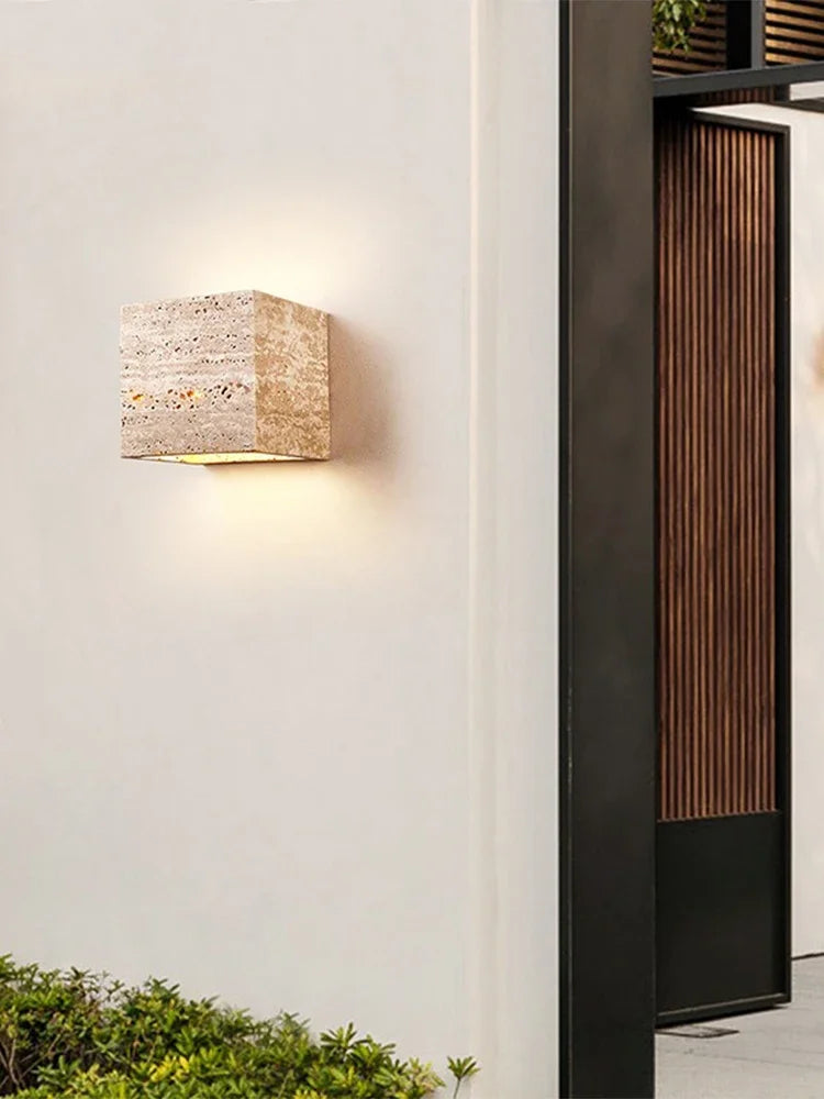 Wabi Sabi Yellow Marble Wall Lamp Led Bedside Japan Bedroom Living Room Wall Light Travertine Stair Cor