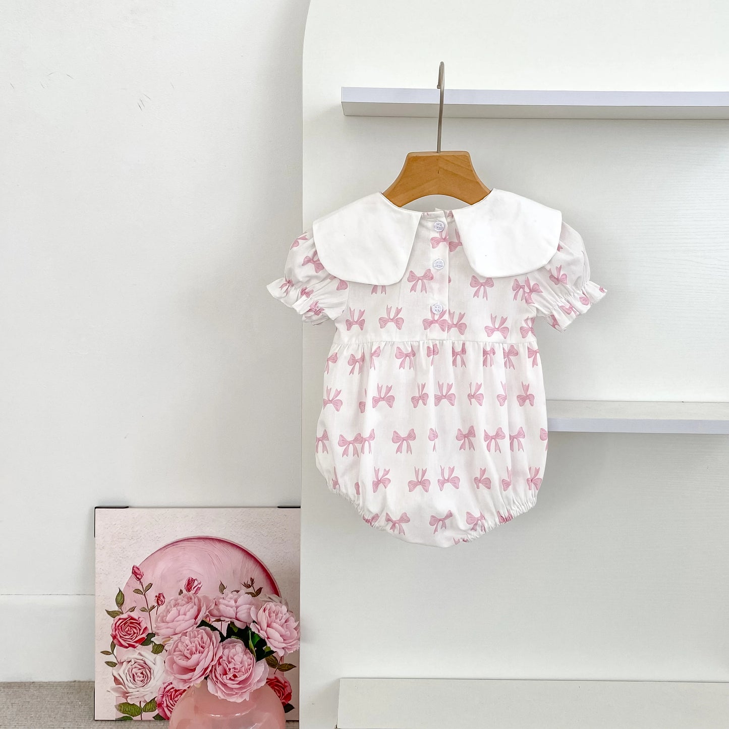 Summer Cotton Baby Bodysuit Newborn Clothing Pink Princess Baby Girls Princess Bodysuit Embroidered Bow Infant Girls Bodysuits