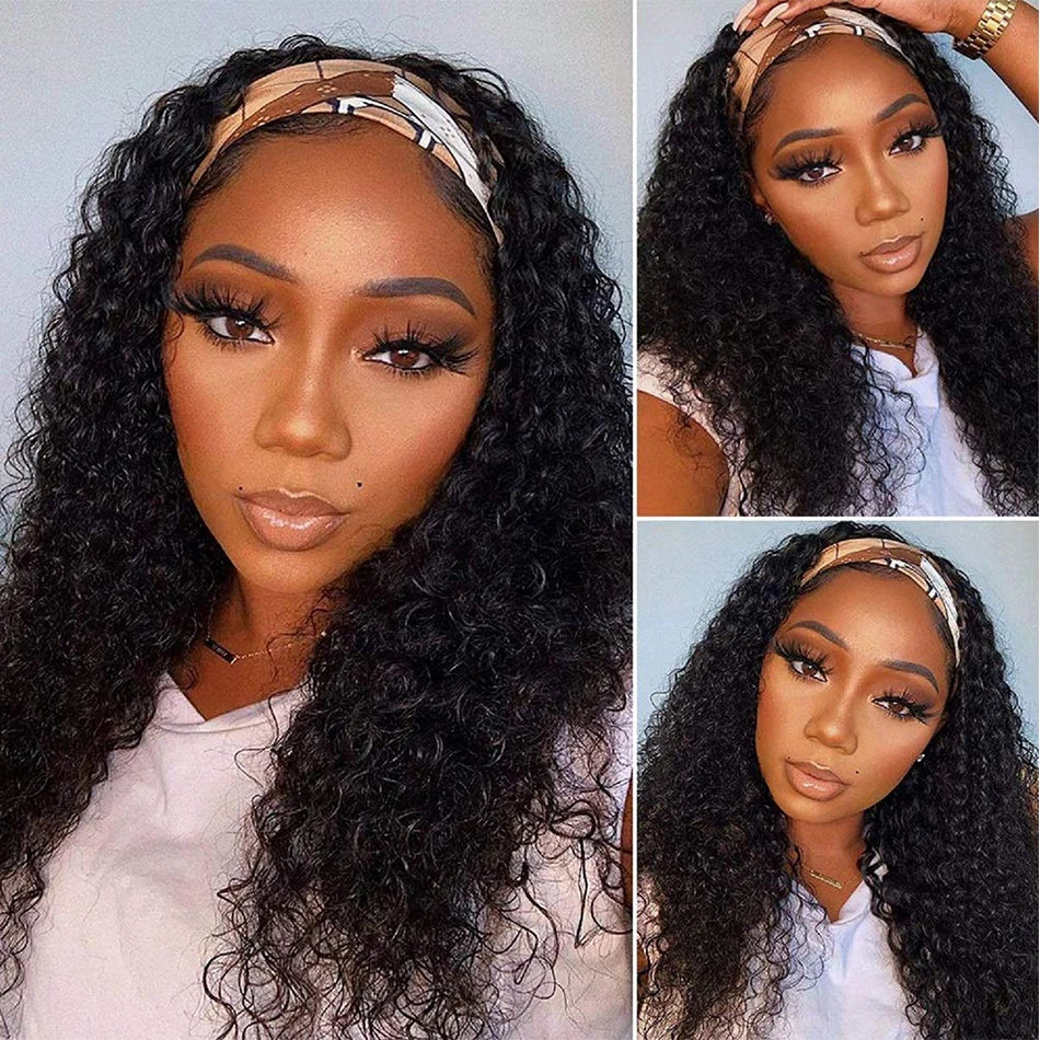 Headband Wig Human Hair Deep Wave Wigs for Black Women Glueless None Lace Front Curly Wig Brazilian Virgin Hair Wear and Go Wigs