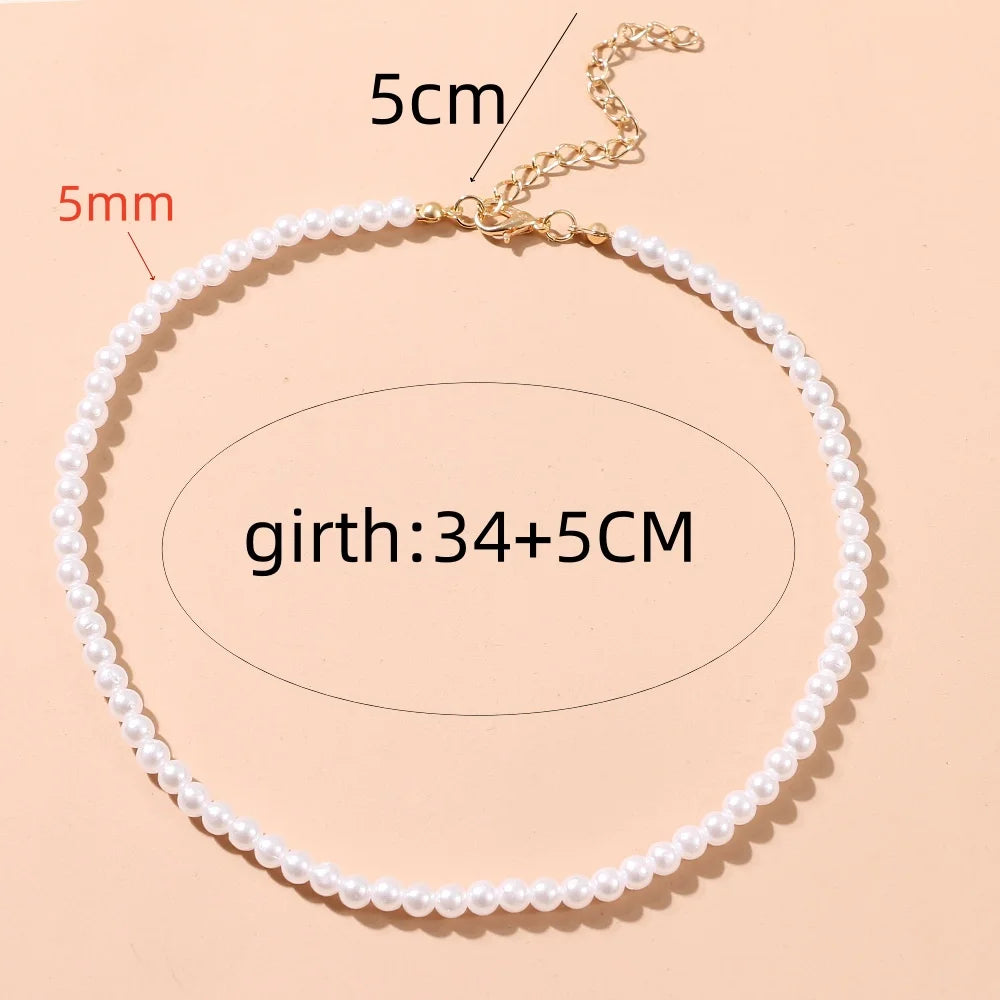 4 5 6 8mm White Pearl Chokers Necklace Clavicle Chain For Women Classic Fashion Elegant Wedding Neck Jewelry Love Pendant Gift