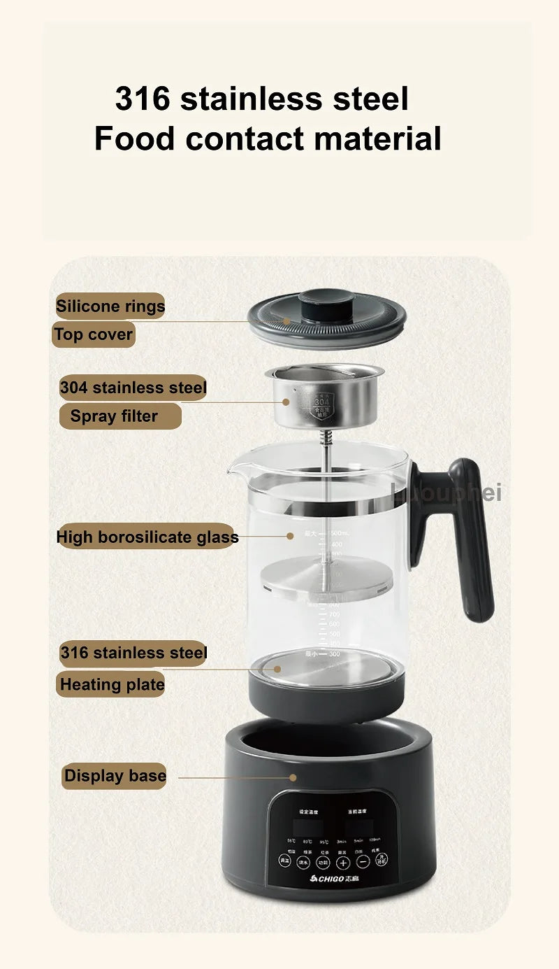 1.5L Smart Electric Kettle Multifunction Steam Teapot Temperature Control Health Pot Office Glass Flower Teapot Auto Keep Warm