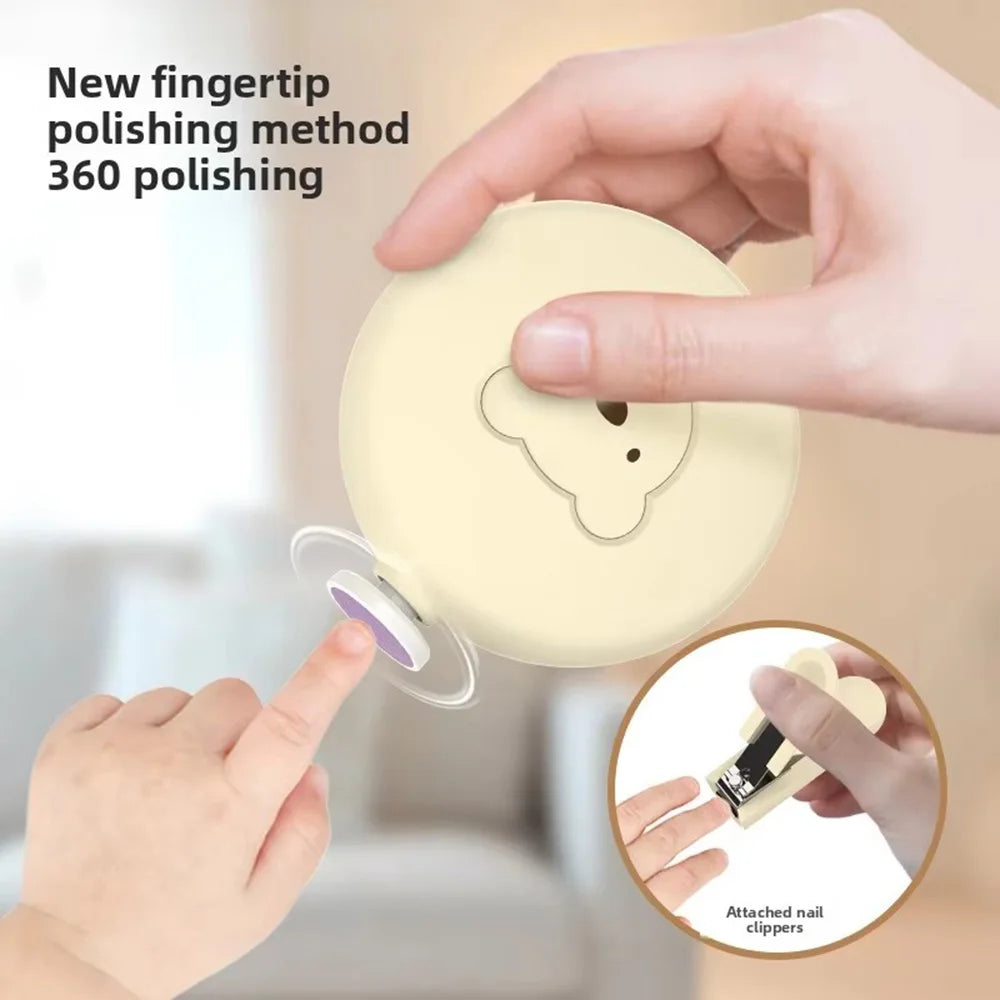 Children's Electric Nail Grinder & Clippers for Baby Mute Trimmer with Bear Pattern Nail Polisher Tool Baby Care Manicure Set