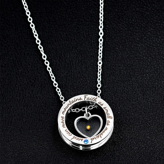 Round Heart Pendants Stainless Steel Necklaces with Carved Letters Mustard Seed Faith Necklace Men Women Fashion Jewelry Gift