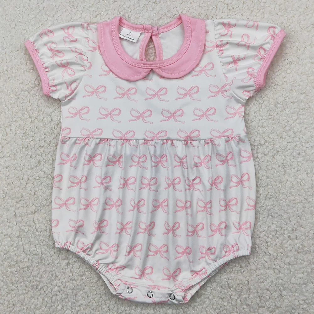 Hot Sale Baby Girls Rompers Blue Flutter Sleeves Bows Ruffle Rompers Boutique Toddler Girls Bubbles Summer Rompers Girls Onesie
