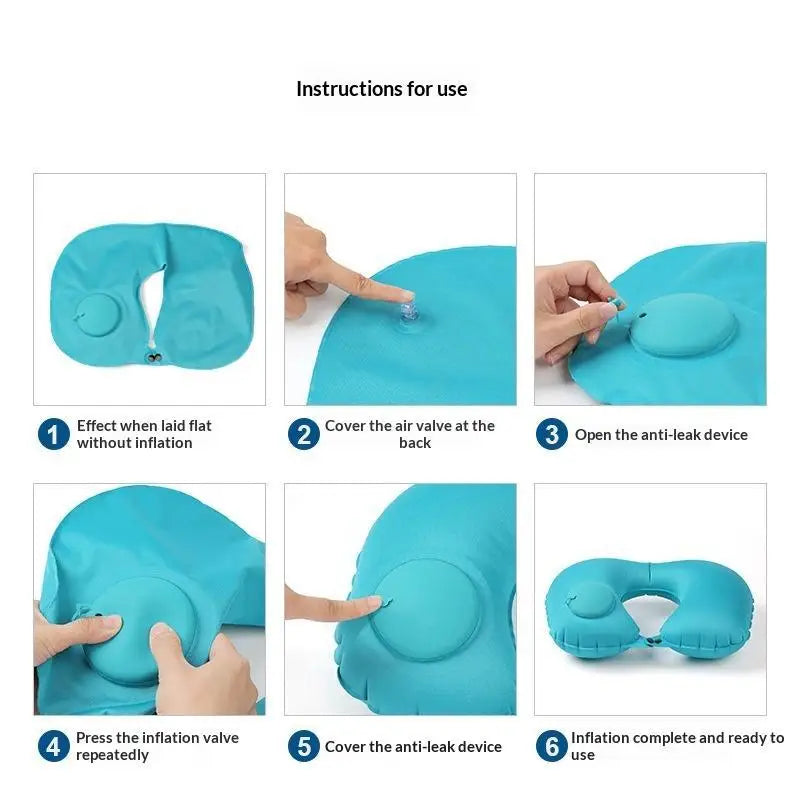 Portable Flocking Inflatable Neck Pillow Foldable Self Filled Travel Cushion Business Trip Camping Outdoor Accessory