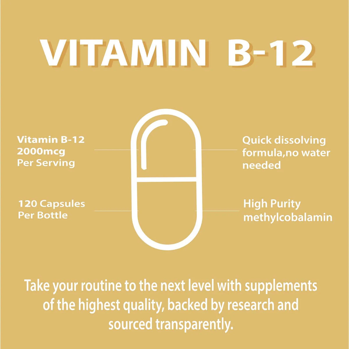 Vitamin B12 Capsules - Methylcobalamin Supplement for Mind, Energy, Brain, Mood, Heart Support 120 Capsules
