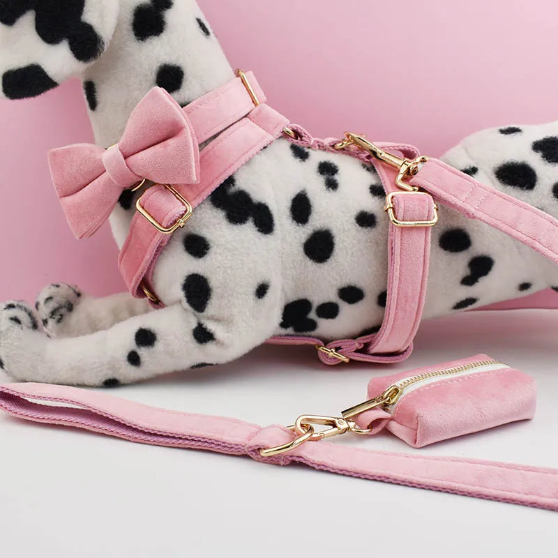 Pink Velvet Dog Collar And Leash Set For Small Medium Large Dogs Custom Engraved Nameplate Pet Supplies Dog Leash Velvet 01