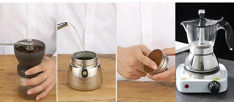 200ml 300ml Transparent And Visible Mocha Pot Home Brewed Coffee Pot Italian Stainless Steel Mocha Pot Home Brewed Coffee Set