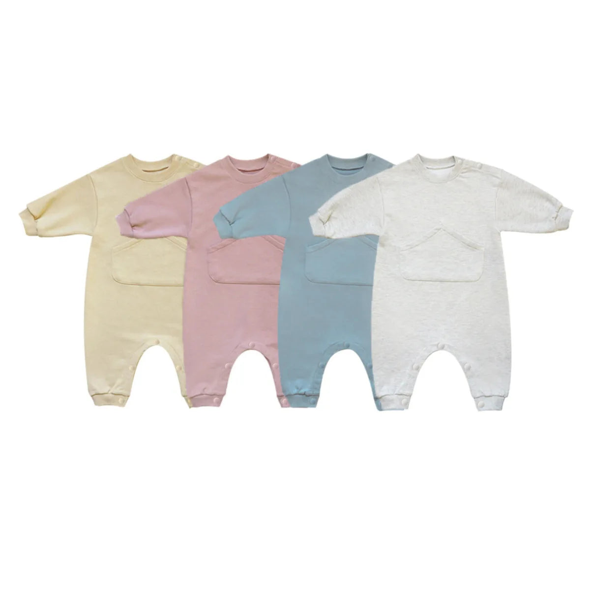 2025 Autumn New Baby Long Sleeve Romper Solid Infant Boy Girl Big Pocket Casual Jumpsuit Newborn Loose Cotton Clothes 0-24M
