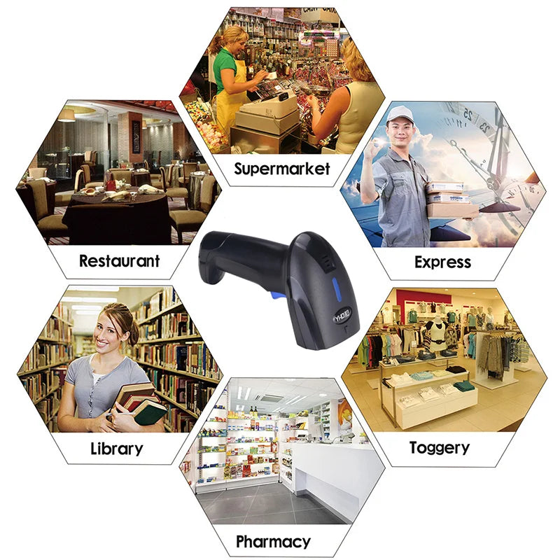 YHDAA Handheld Bluetooth Wireless 2D Barcode Scanner 1800mAh Support 20 Hours Continuous Scanning QR Code Reader
