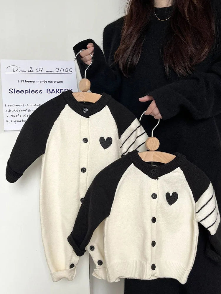 2025 Autumn New Baby Long Sleeve Patchwork Romper Infant Baby Heart Knitted Jumpsuit Cotton Newborn Toddler Casual Clothes 6M-3T