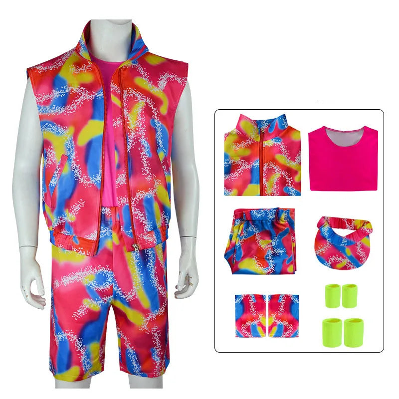 80s Workout Costume for Halloween Cosplay 80s 90s Workout Outfit Party Clothing for Adult Mens Include Hat Top Shirt Short