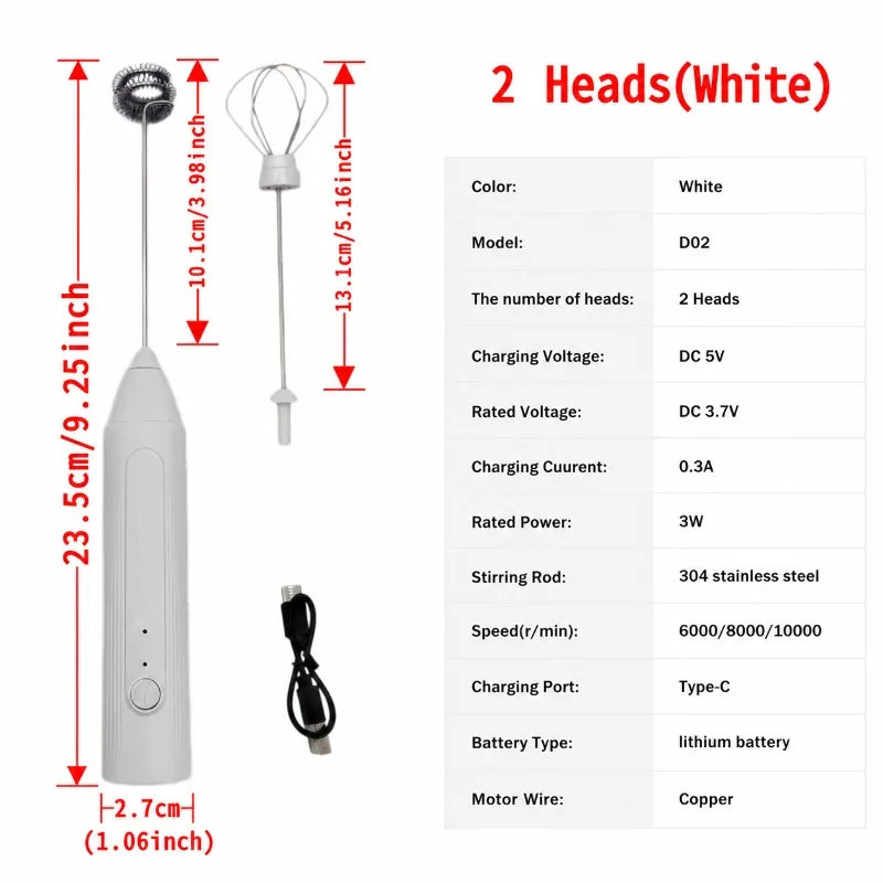 Electric Coffee Frother 2 In 1 Rechargeable Type-C Blender Stainless Steel 3 Speeds Milk Mixer Egg Beater Handheld Foam Maker