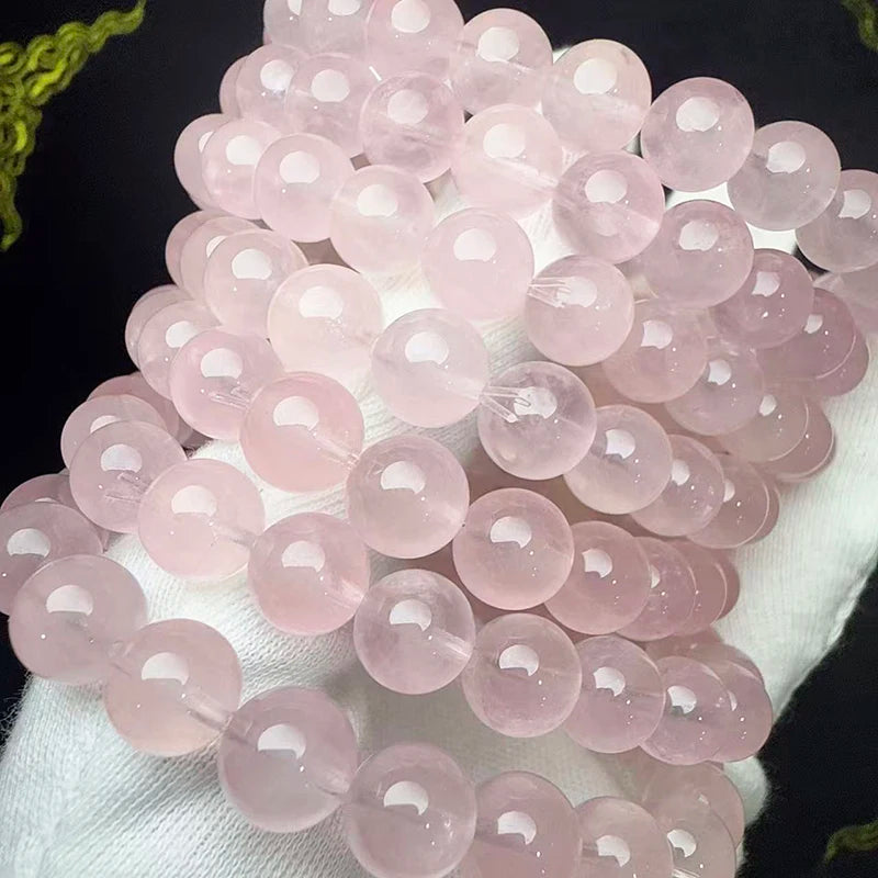 Prestyle Top Natural Old Mine Madagascar Pink Rose Quartz Bracelet Smooth Round Loose Beads, Fashion Jewelry, Gift