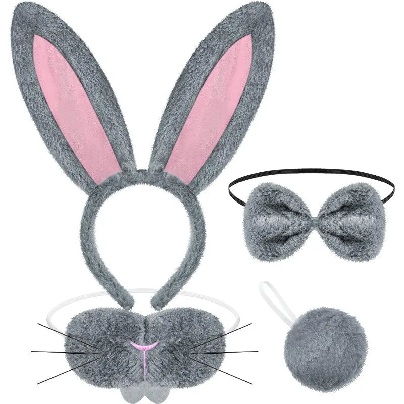 Halloween Bunny Costume Accessories Set Bunny Nose Tail Tie and Ears for Boys Girls Halloween Party Cosplay