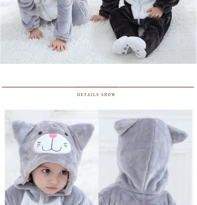 Lovely Cat Costume Baby Boys Girls Clothes Romper Soft Flannel Hooded Bodysuits Pajamas Winter Infant Jumpsuit Toddler Outfits