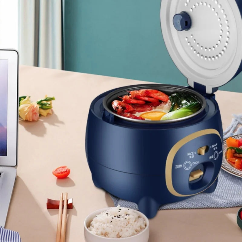 1pc Mini Electric Rice Cooker with Steamer Kitchen Non-Stick Pot 1.8L Keep Warm Function Portable Multi Cooker for Soup