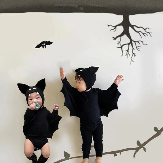 2025 New Baby Halloween Clothes Set Boys Girls Cute Bat Sleeve Bodysuit + Hat  Toddler Fashion Kids Halloween Party Clothing