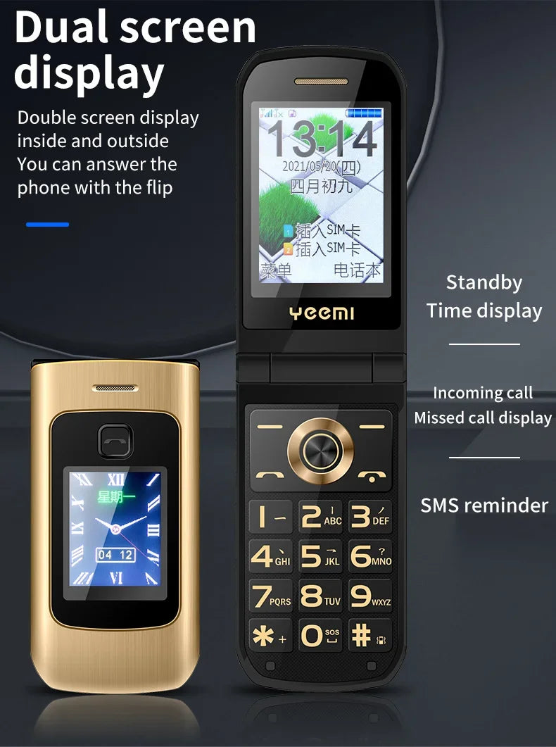 YeeMI K21+ 4G Rugged Feature Phone 2.6Inch Screen Big Button Flip Phone Dual SIM Dual Screen Cellphone 6800mAh Battery Full Band