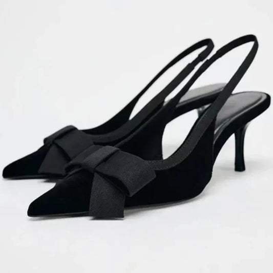 NEW Butterfly-knot Pointed Toe Brand Mules Pumps Women Fashion Elegant Slingbacks Dress Shoes Design Thin Heels Sandals Women