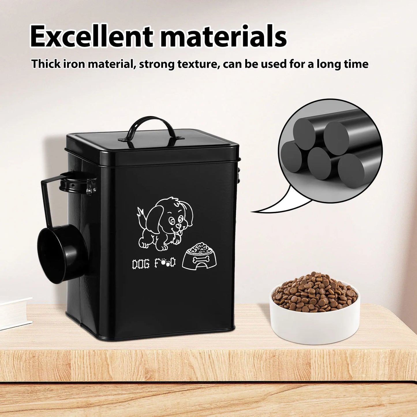 Pet Food Storage Box Metal Dog Food Storage Container Large Capacity Sealing Square Cat Food Organizer with Lid and Spoon