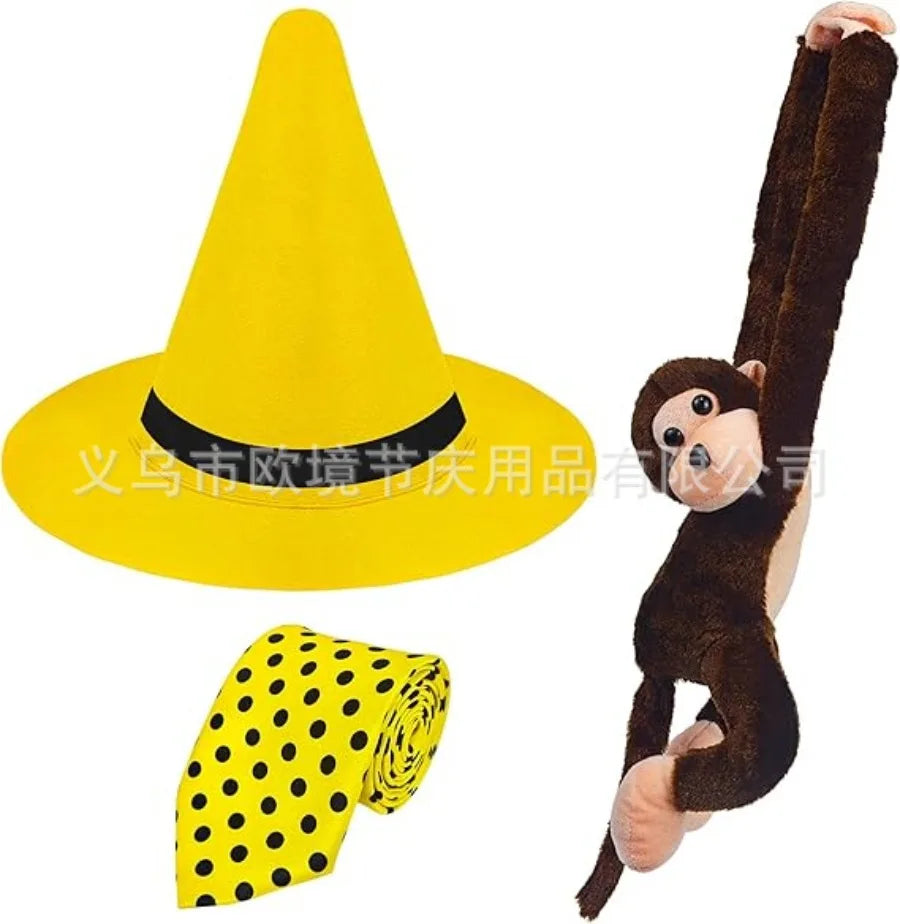 Halloween Party Costume Accessories Curiosity Monkey Character Decoration Yellow Mr Hat Theme Party Cosplay Dress up Props