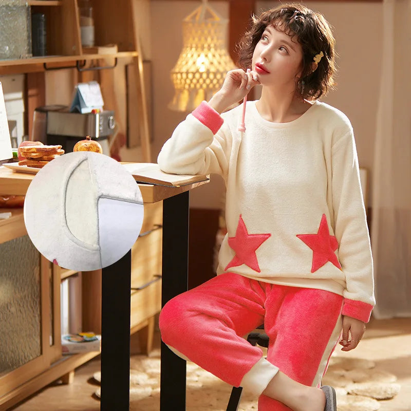 Autumn Long Sleeve flannel Maternity Clothing winter Thin coral fleece Pajamas Set Pregnant Women Breastfeeding Nursing Pyjama