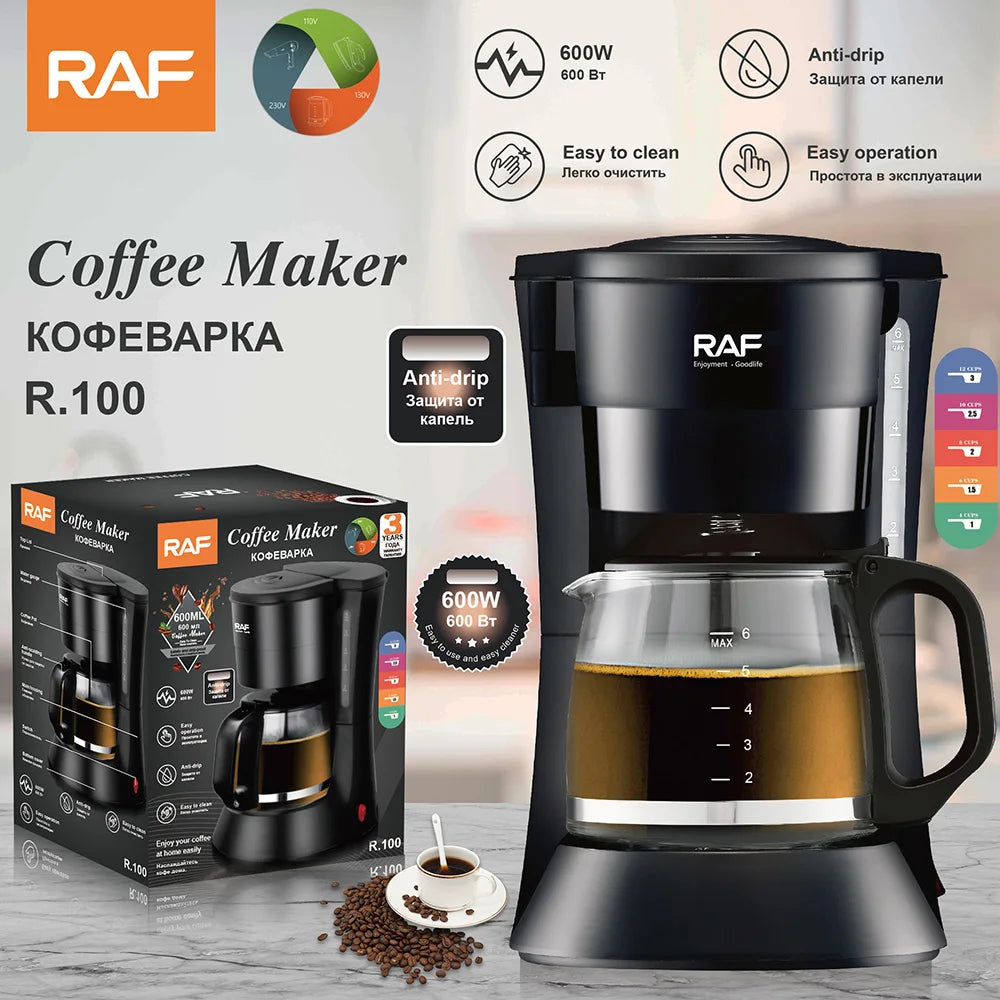 Electric Dirp Coffee Machine 600W Automatic American Drip Type, 600ML Coffee Machine American Milk Tea Machine Coffee Pot