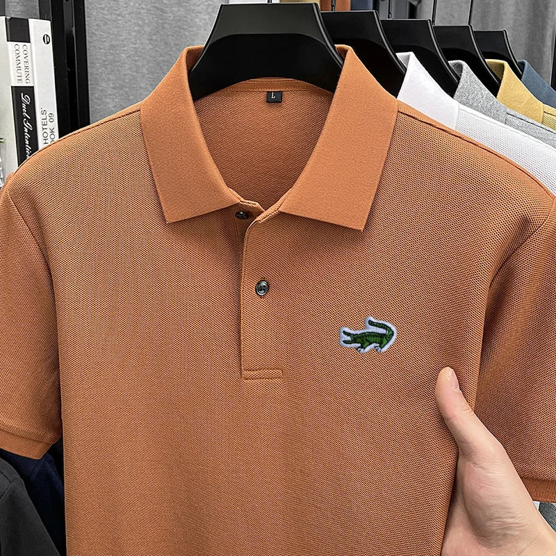 100% Cotton High-End Men New Short-Sleeved Polo Shirt Lapel Button Embroidery British Style Fashion Snug Hot-Selling Men's Wear