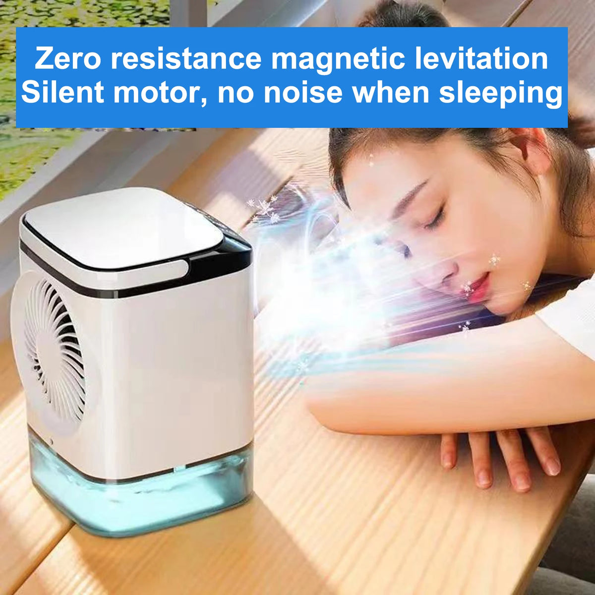 Portable Air Conditioner, Desktop Cold Fan with Colorful Atmosphere Light, Evaporative Air Cooler with Ice Box, 3 Wind Speeds