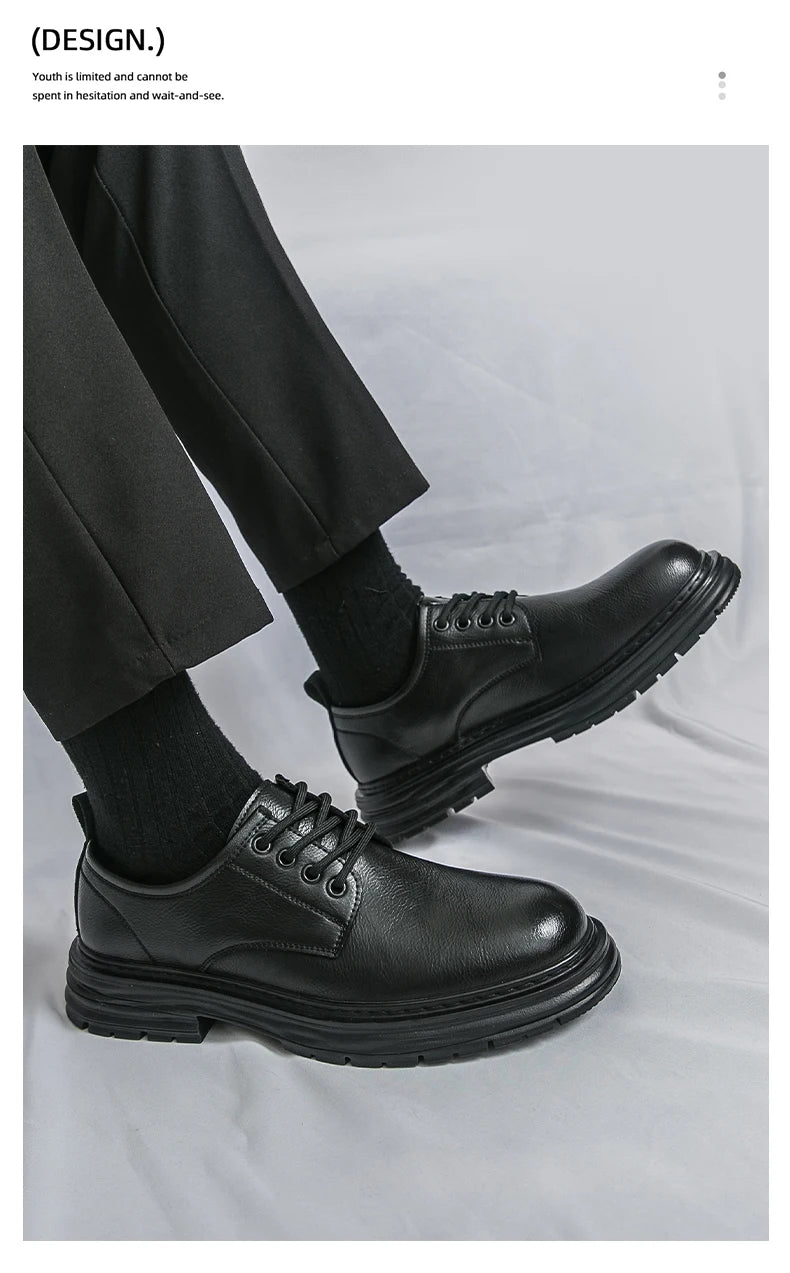 2025 New British-style Black Casual Leather Shoes for Men's Business Formal Wear Large-sized Work Shoes Trendy Size 48