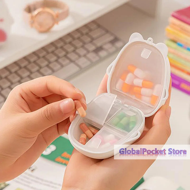Cute Cartoon Small Bear Portable Double-layer Compartment Going Out Packed Separately Medicine Storage Plastic Pill Box Fashion