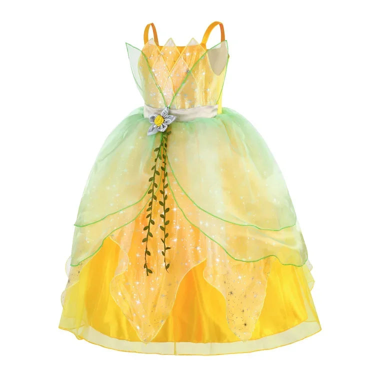 Halloween Child Cosplay Costume Toddler Girls Fancy Princess Ball Deluxe Gown 2025 Girl's Birthday Princess Tiana Dress Up